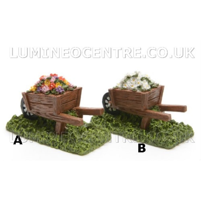Bloom'its Miniature Ceramic Wheel Barrow with flowers in white or mixed colours