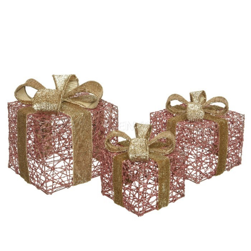 Set of 3 Metal Velvet Pink Presents