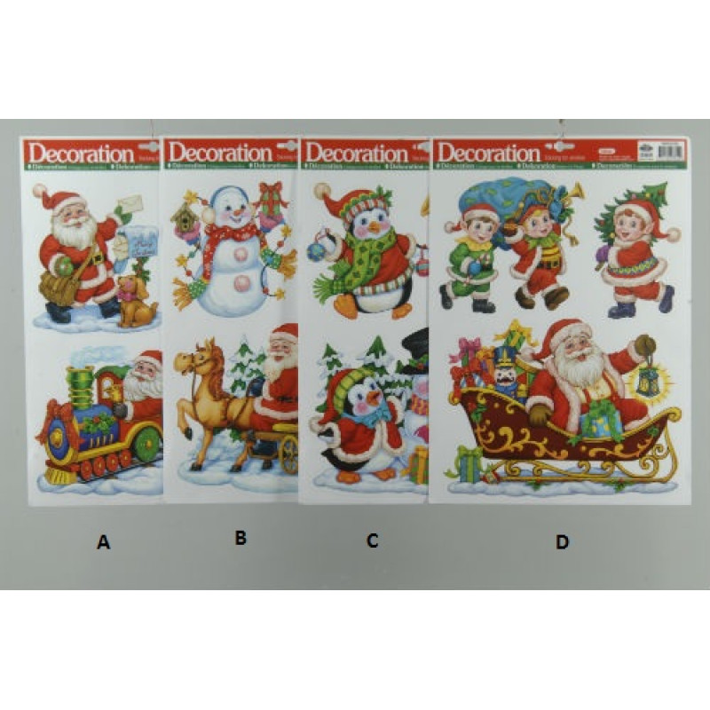 Christmas Theme Vinyl Window Stickers 3 Per Sheet