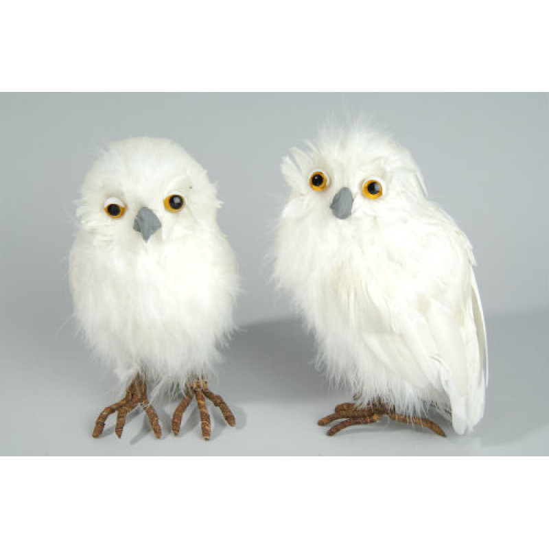 Deco White Feather Snow Owl Decoration