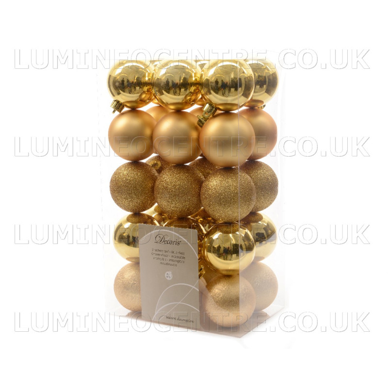 Decoris 60cm Assorted Gold Shatterproof Baubles  Pack of 30