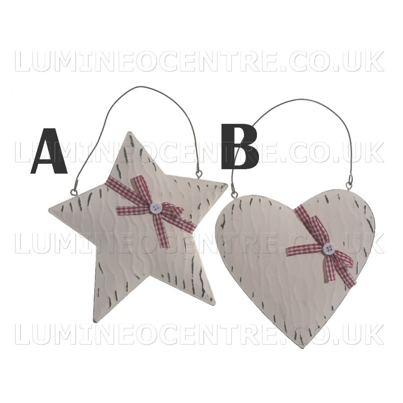 Lumineo 15cm Off White Hanging Heart or Star with Bow