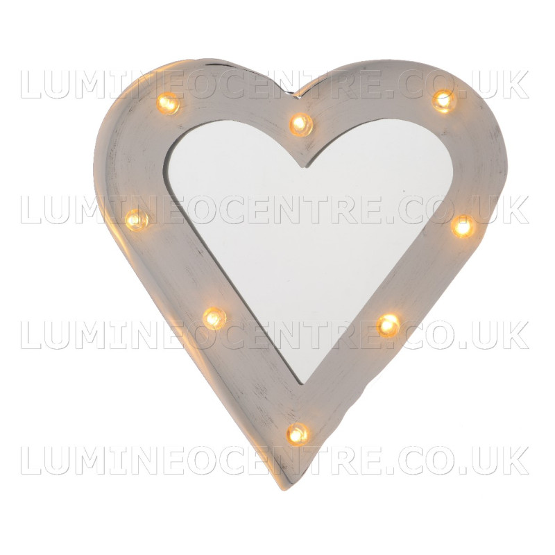 Lumineo White Heart Shape Mirror with Large LED Bulbs