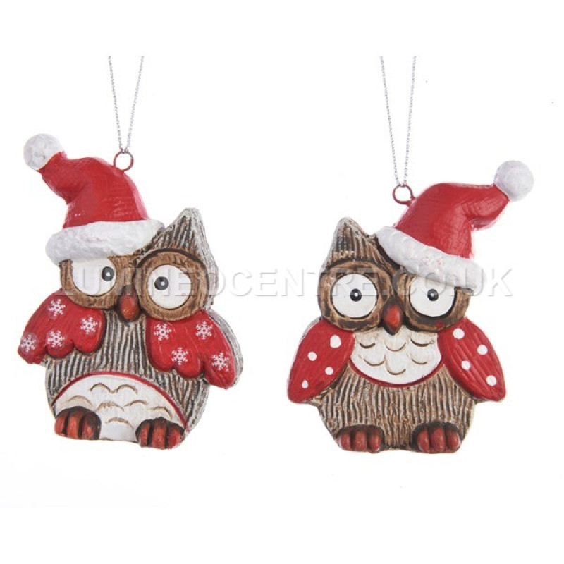 Decoris Ceramic Owl Christmas Decorations