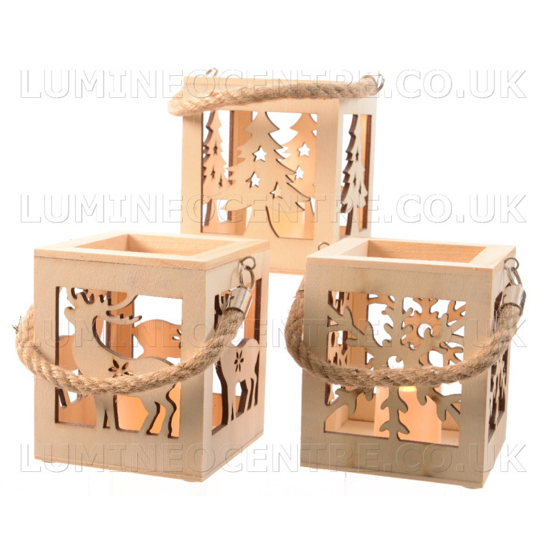 Lumineo 21cm Light Wood Flame Effect LED Lantern