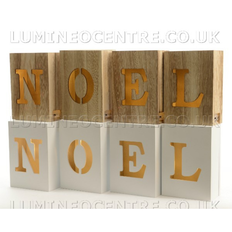 Lumineo Wooden Noel Blocks With Warm White LEDs In Natural Wood or White Finish