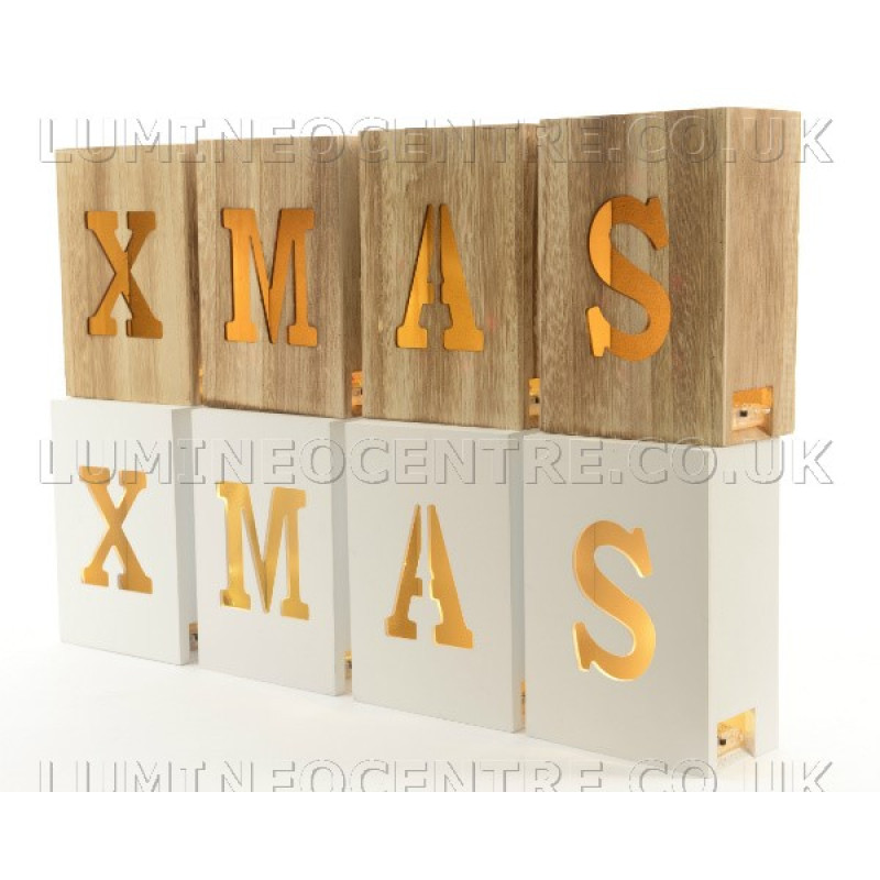 Lumineo Wooden Xmas Blocks With Warm White LEDs In Natural Wood or White Finish