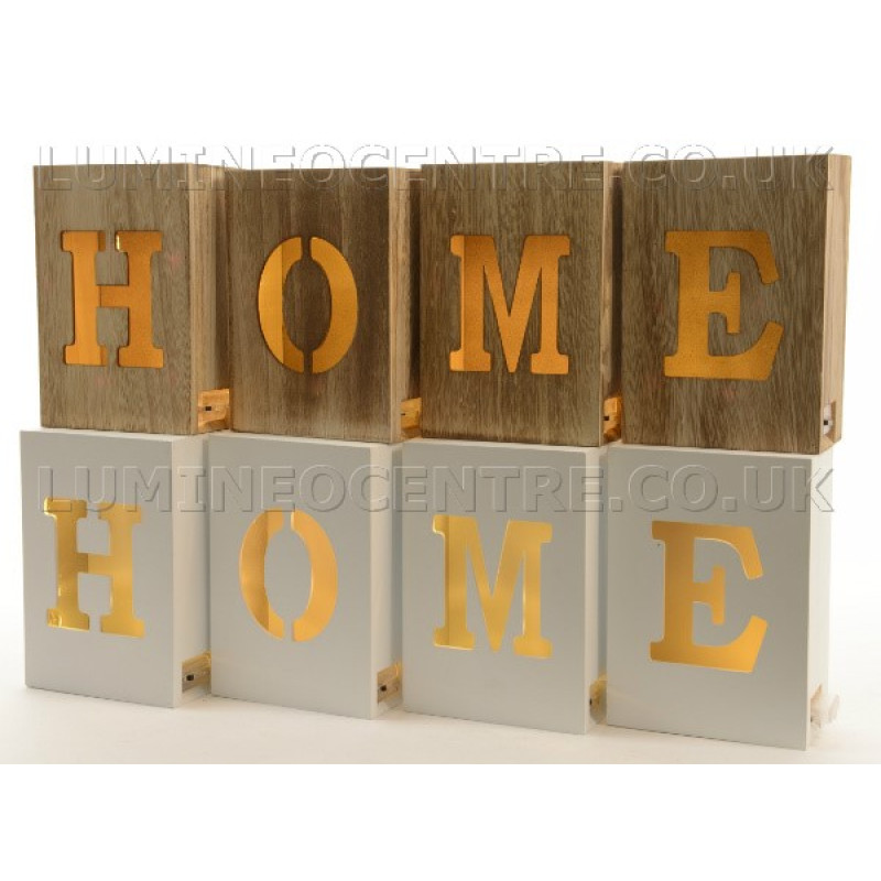 Lumineo Wooden Home Blocks With Warm White LEDs In Natural Wood or White Finish