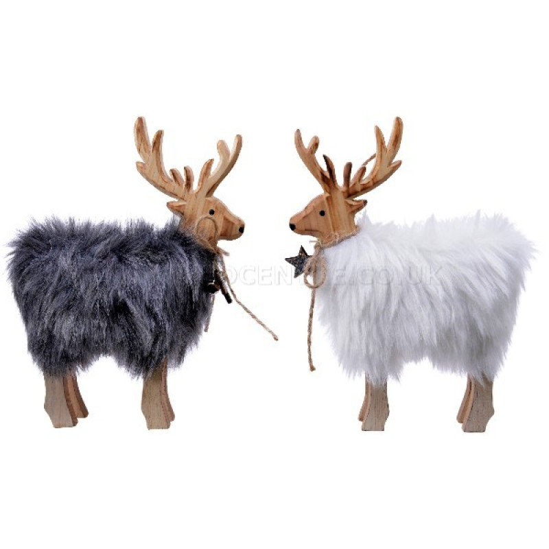 Decoris MDF Standing Reindeer with Fur