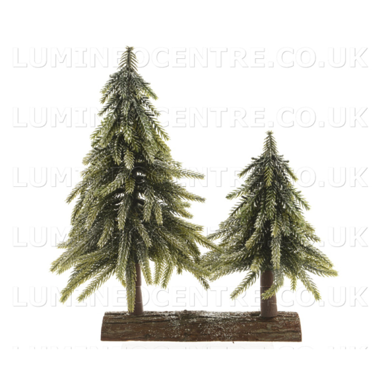 Everlands Miniature Glittered Pines On Wooden Log Base