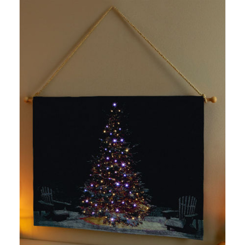 Premier LED Hanging Tapestry with Christmas Tree Scene