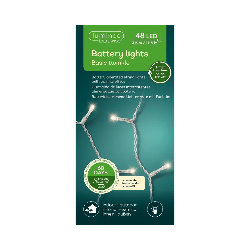 Lumineo Durawise 48 Warm White LED Clear Wire Battery Operated Outdoor Lights