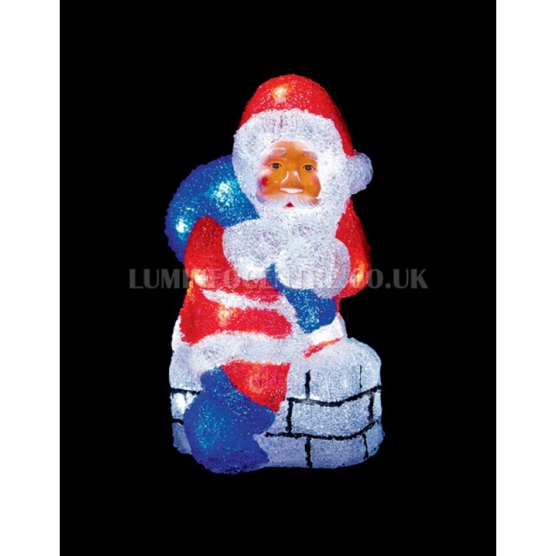 Premier 32cm 33 White LED Acrylic Santa Claus on a Chimney