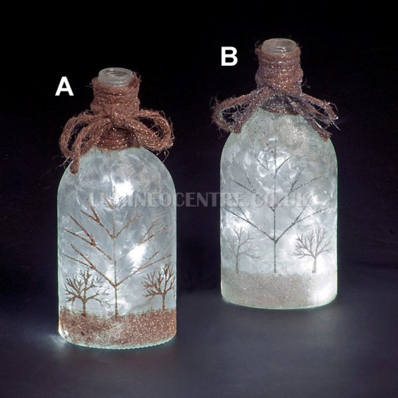 Snowtime 10 LED Ice White  Illuminated Glass Winter Scene on a 21.5cm Lit Glass Bottle