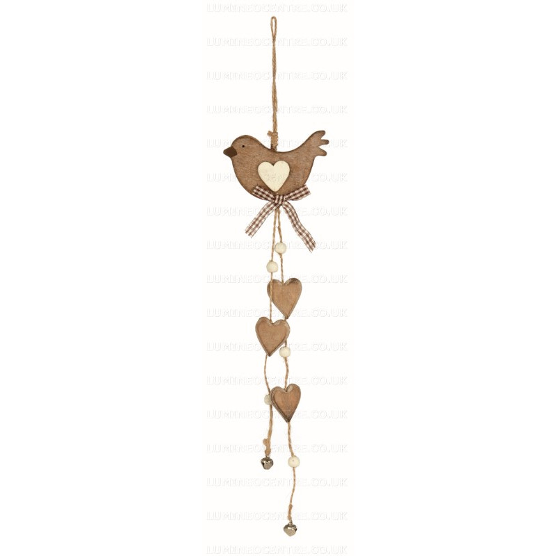 Premier Wooden Bird And Hearts Hanging Decoration
