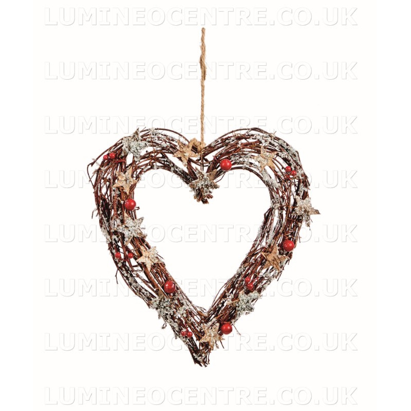 Premier 31cm Rattan Heart Wreath with Berries and Stars