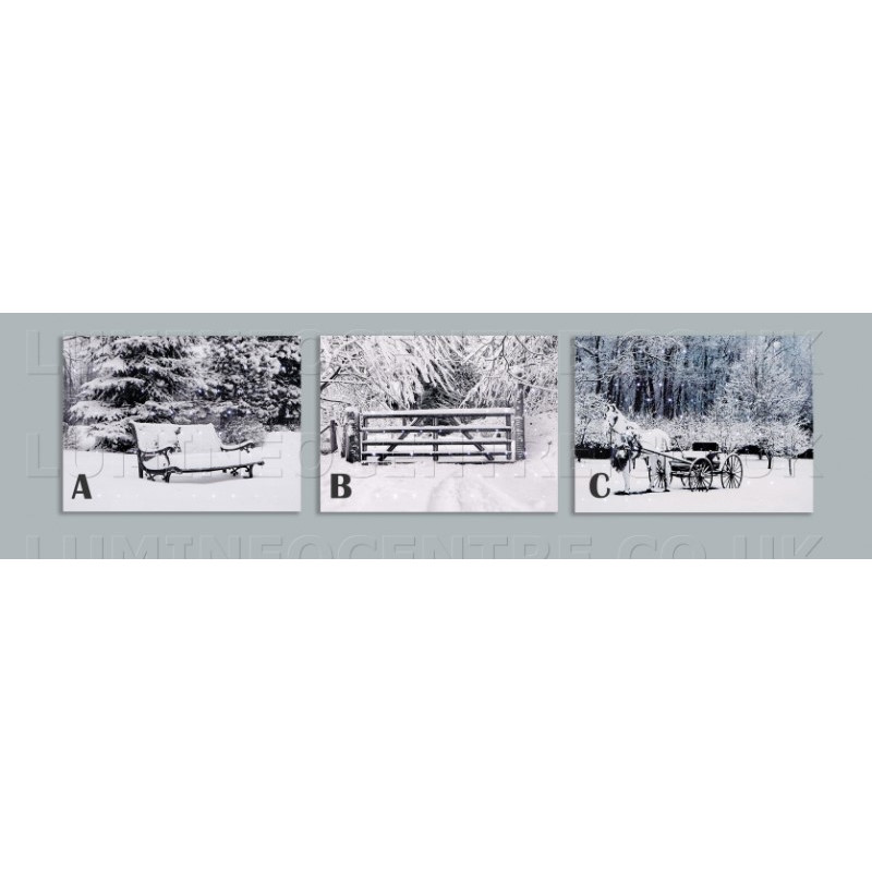 Premier LED Black and White Snow Scene Canvas Timer 40 x 30cm