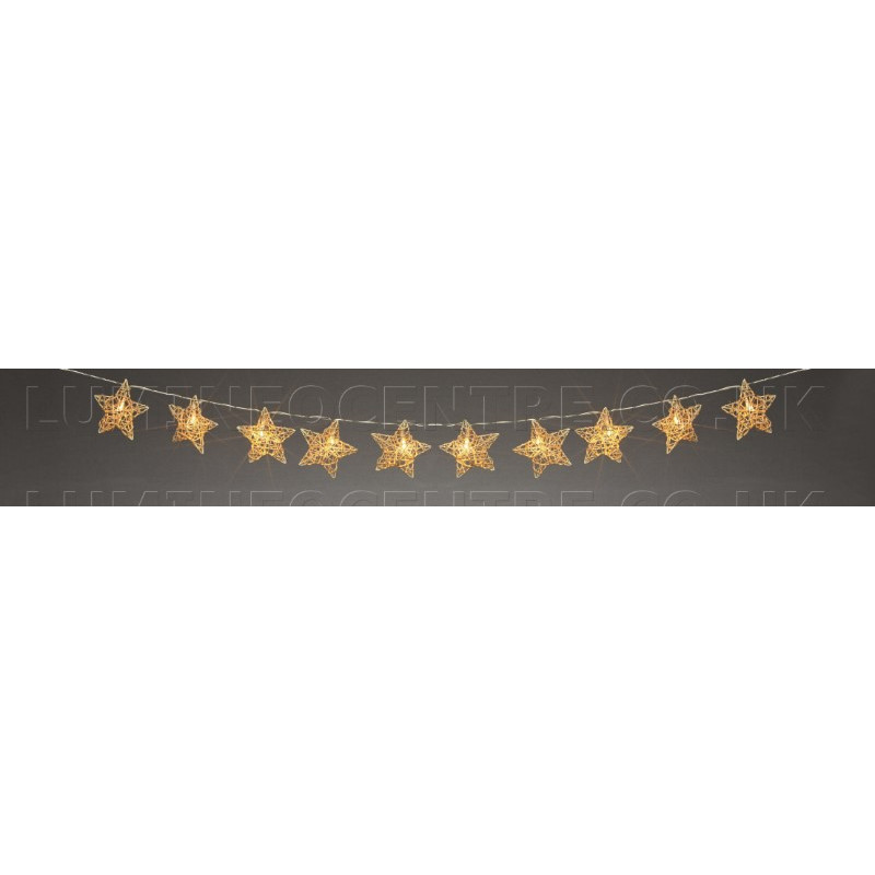 Premier 10 Warm White LED Rattan Star Light Garland