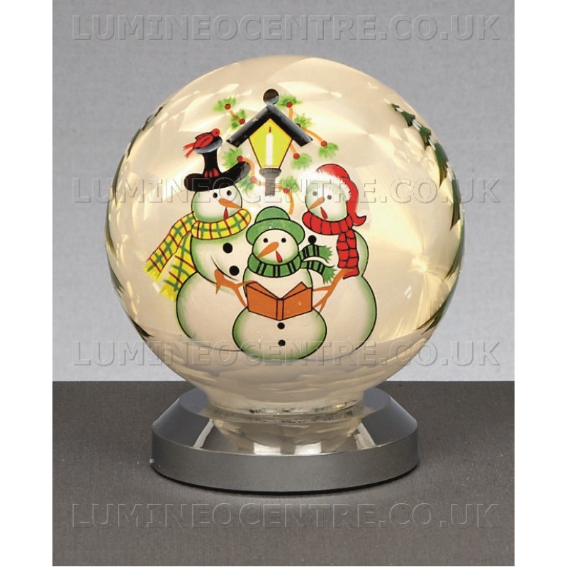 Premier White Glass Snowman Ball Light Warm White LED 10cm