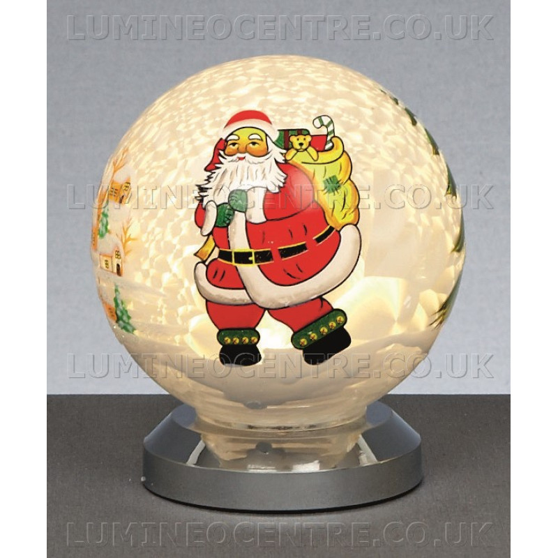 Premier White Glass Santa Ball Light Warm White LED 10cm