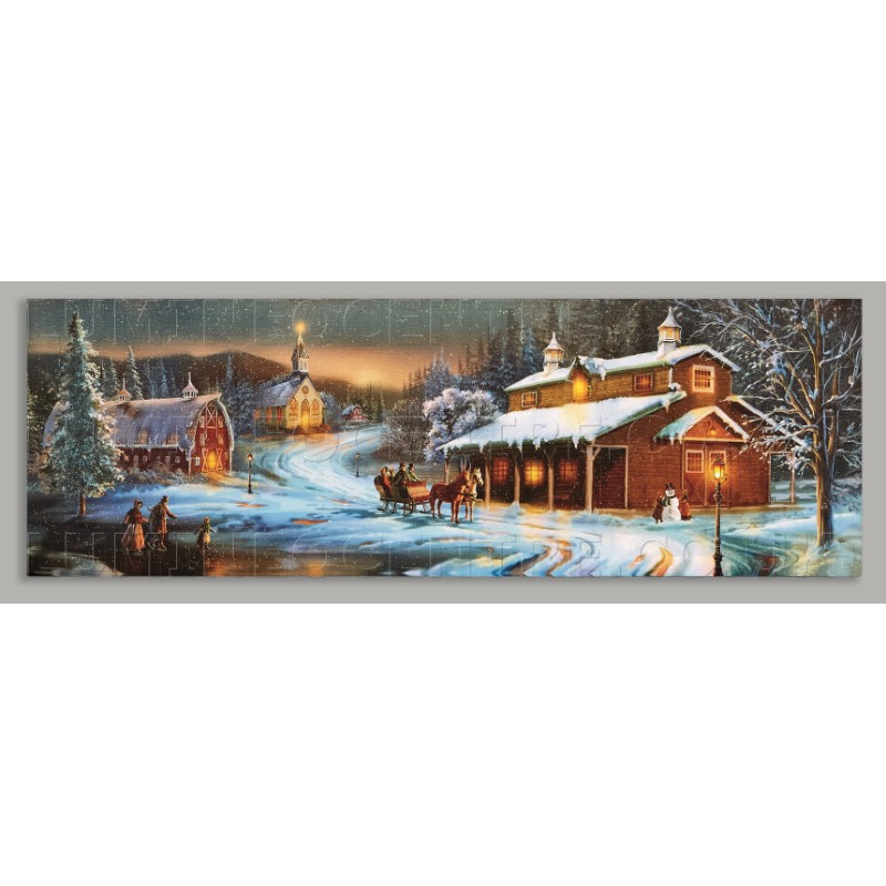 Premier LED Winter Barn Scene Canvas 75cm x 25cm
