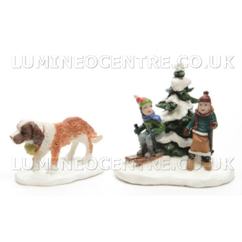 Lumineo Miniature St Bernard and People Figures