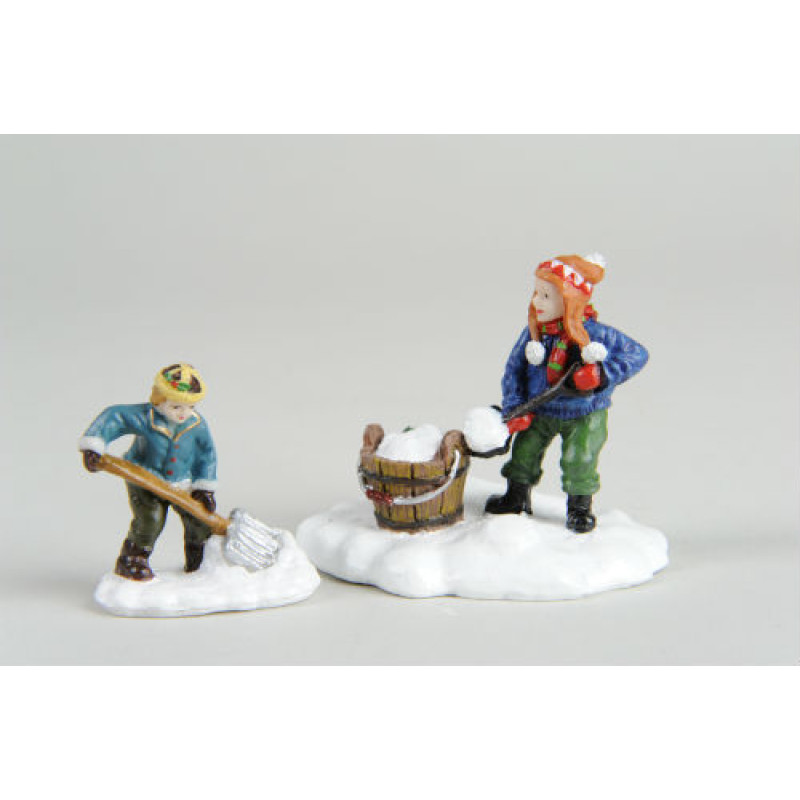 Lumineo Set of 2. Children shoveling snow figurines