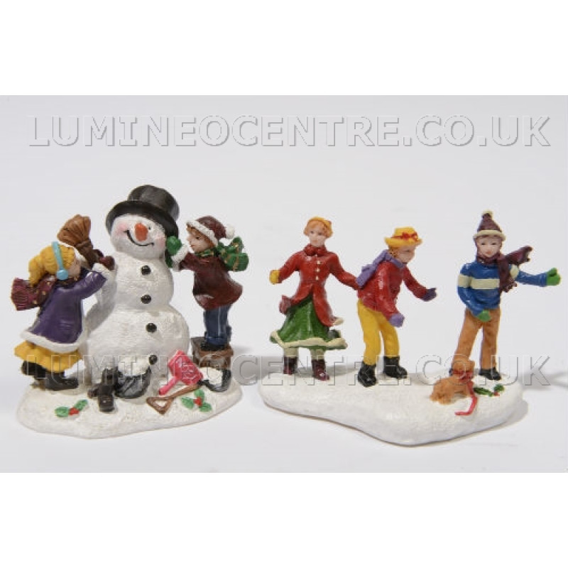 Lumineo Set of 2 snowman and children figurines