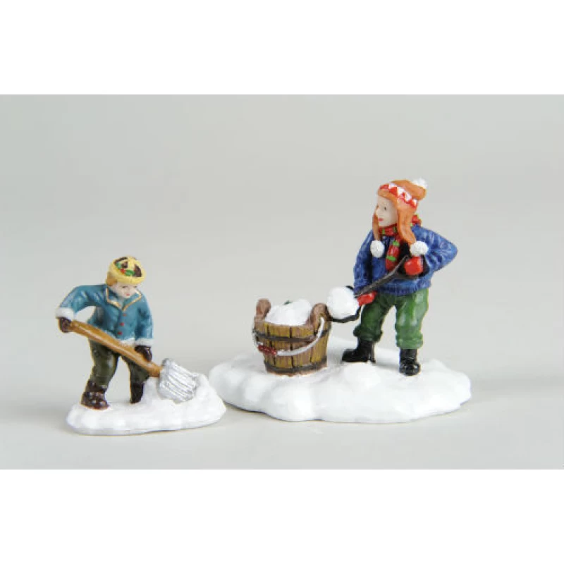 Lumineo Set of 2. Children shoveling snow figurines